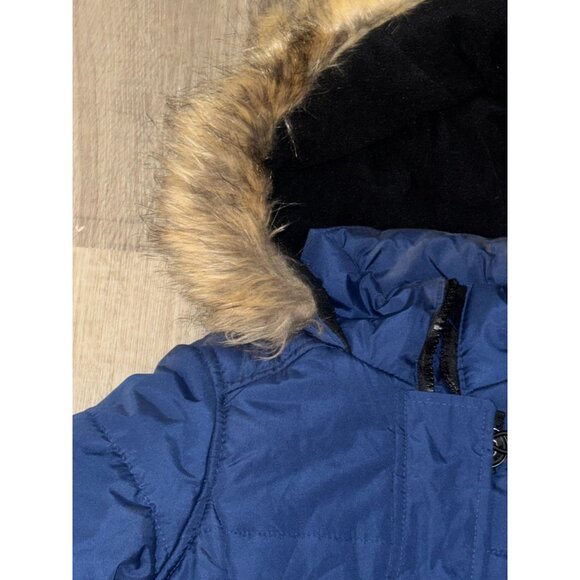 Hawke & Co Outfitter Blue Parka Coat With Faux Fur Hood Size 7/8 - Picture 3 of 8